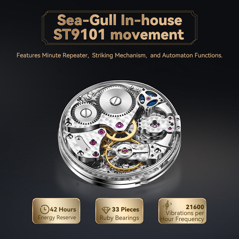 Tourbillon | Three-Legged Golden Crow | Minute Repeater | Gold-Engraved | Automaton | 46mm Sea-Gull