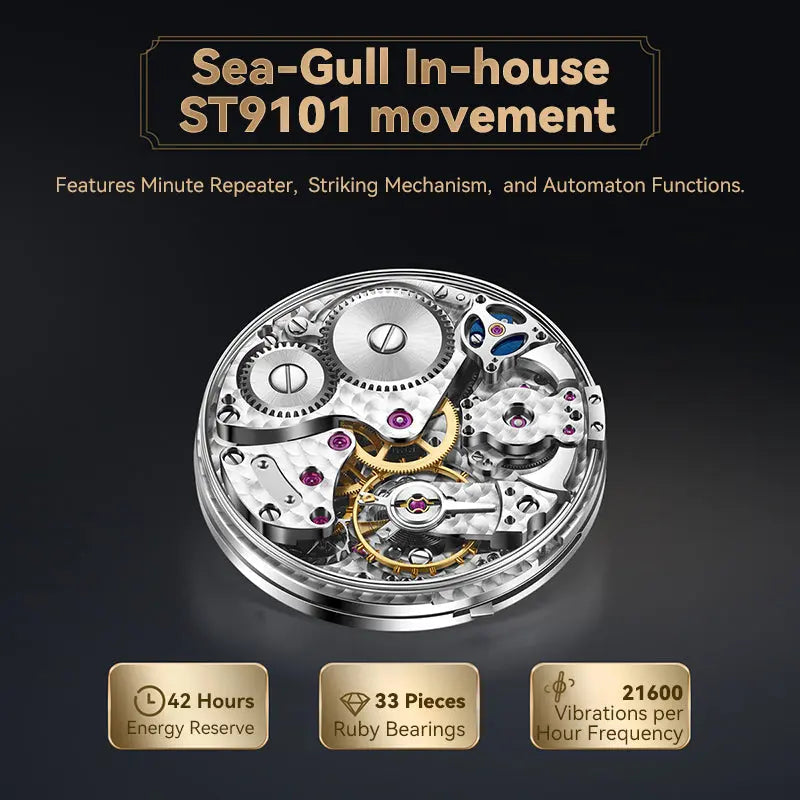 Tourbillon | Three-Legged Golden Crow | Minute Repeater | Gold-Engraved | Automaton | 46mm Sea-Gull