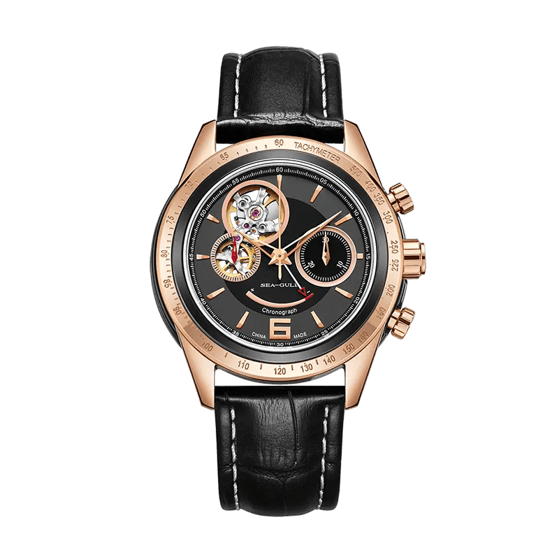 Orologio Sea-Gull ufficiale da 42 mm | racing | cronografo | tre contatori | scheletro con bilanciere