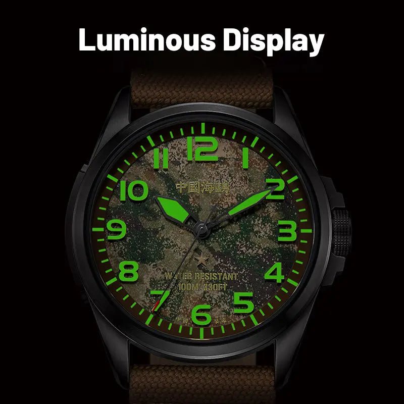 Réédition | Cadran camouflage | Montre militaire | Vintage | Lumineux | 43 mm Sea-Gull
