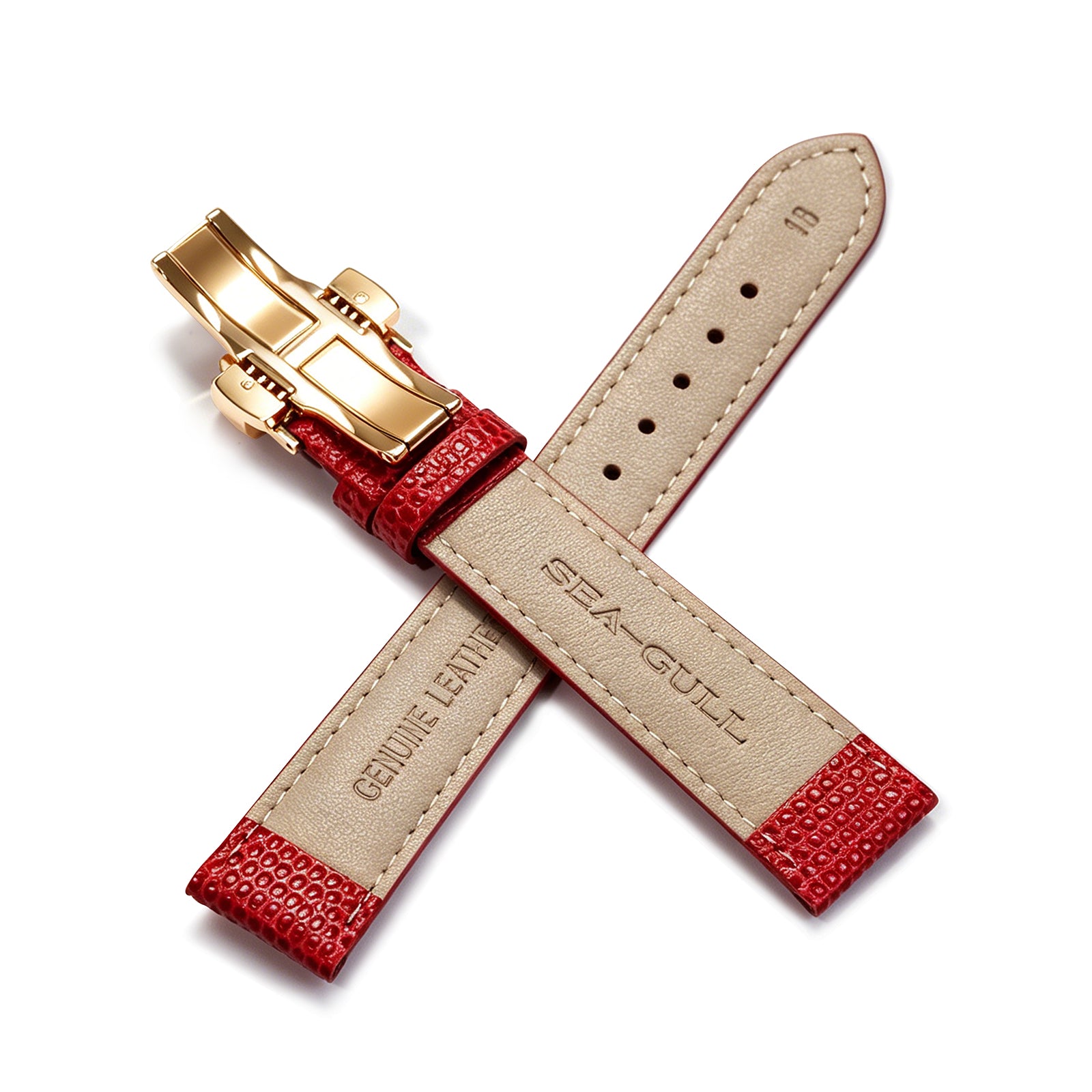 Leather Strap | Lizard Pattern | Butterfly Buckle | Red | 18mm