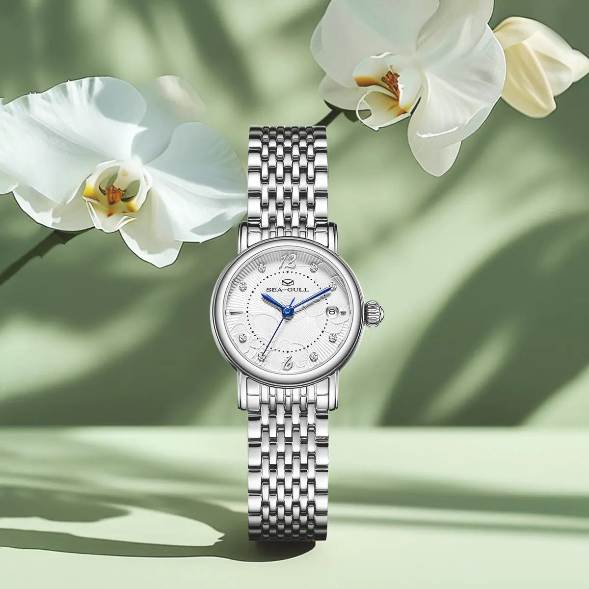 Flower Dial | Calendar | Moth Orchids Pattern | 27mm Sea-Gull