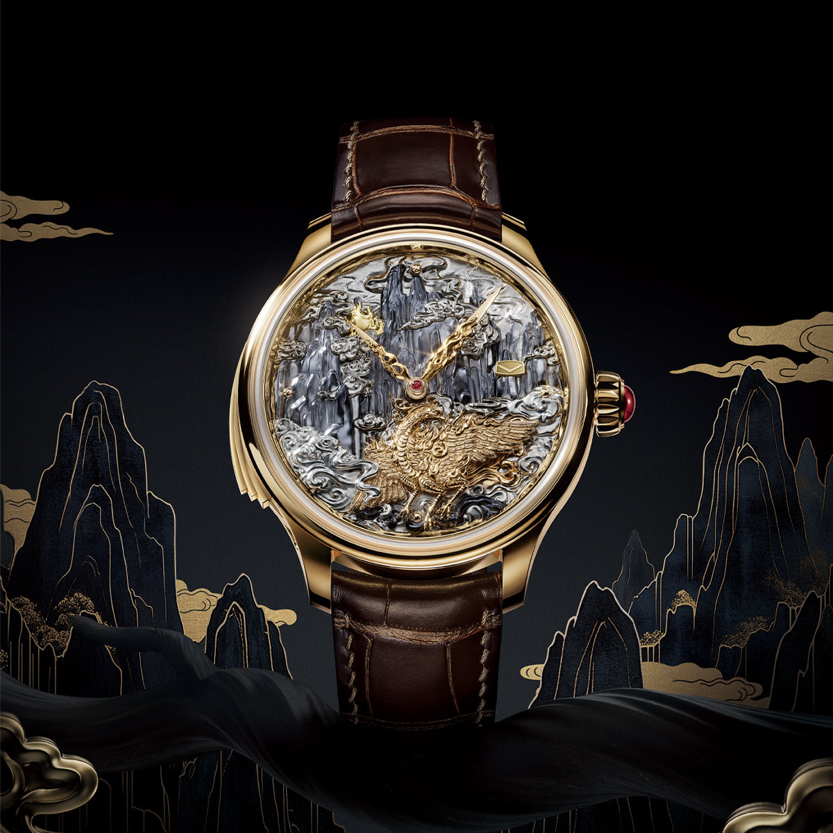 Tourbillon | Three-Legged Golden Crow | Minute Repeater | Gold-Engraved | Automaton | 46mm Sea-Gull
