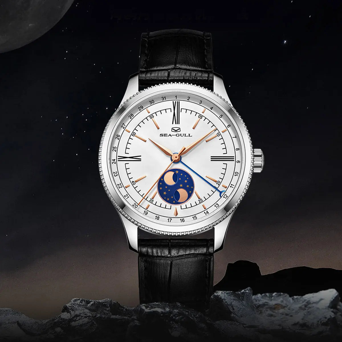 Moon Phase | Calendar | Roman Numeral | 41mm Sea-Gull