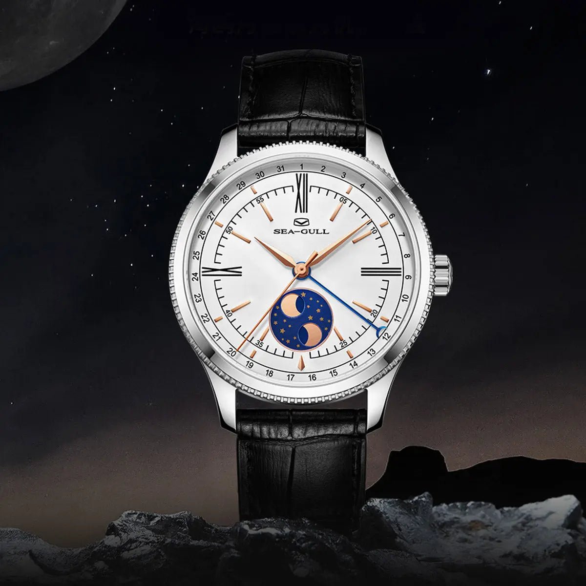 Moon Phase | Calendar | Roman Numeral | 41mm - Sea-Gull Watch Official Store