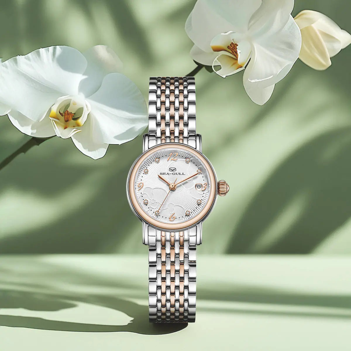 Flower Dial | Calendar | Moth Orchids Pattern | 27mm Sea-Gull