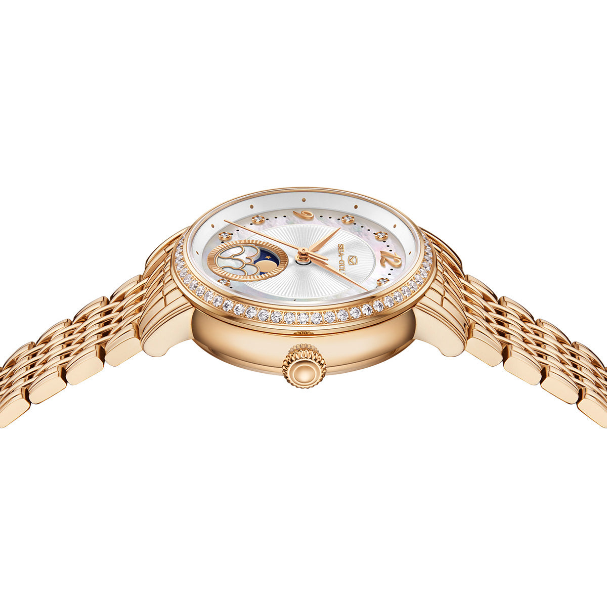 Moon Phase | Guilloché | Pavé-set Gemstone Bezel | 34mm