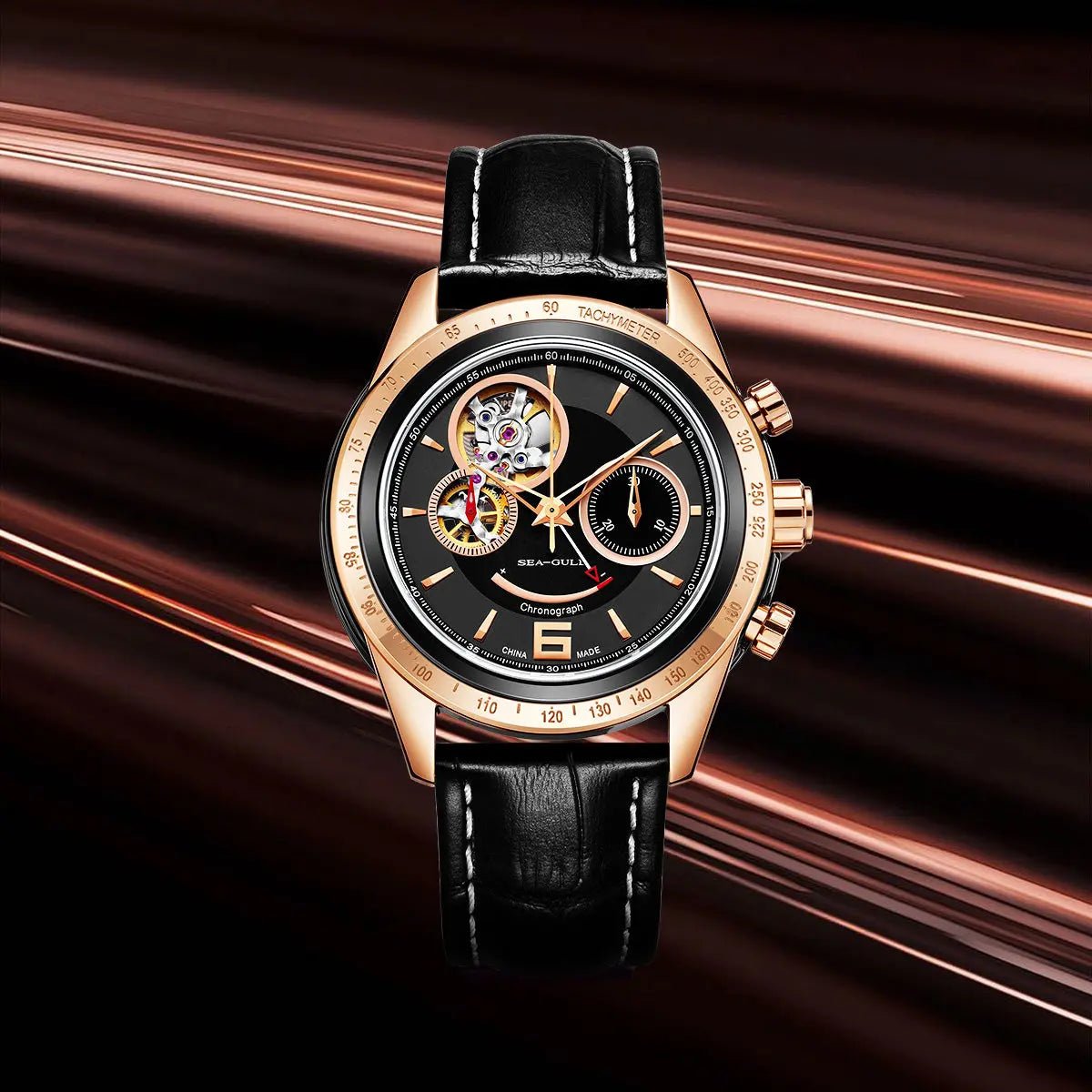 Orologio Sea-Gull ufficiale da 42mm | Racing | Cronografo | a tre contatori | Skeleton Balance