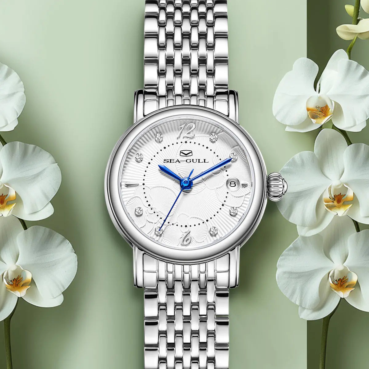 Flower Dial | Calendar | Moth Orchids Pattern | 27mm Sea-Gull