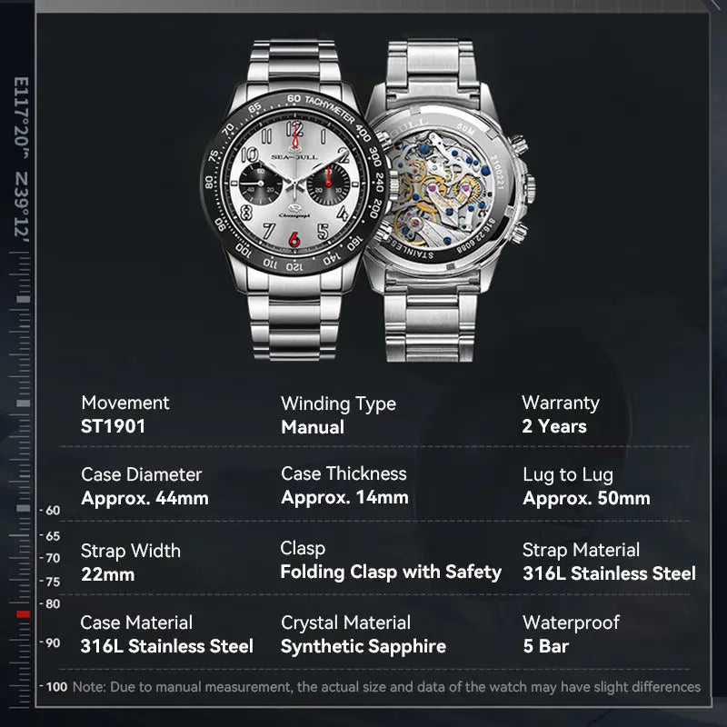 Panda Eye | Pilot | Chronograph | Tachymeter | Luminous | 44mm Sea-Gull