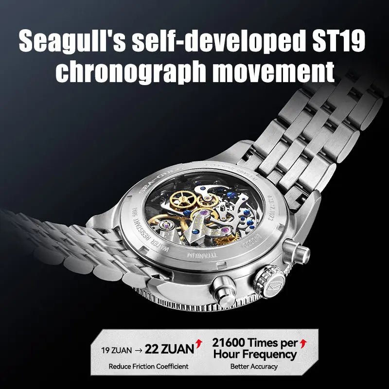パンダダイヤルのパイロット|Horizonシリーズ|タキメーター|クロノグラフ|43mm Sea-Gull