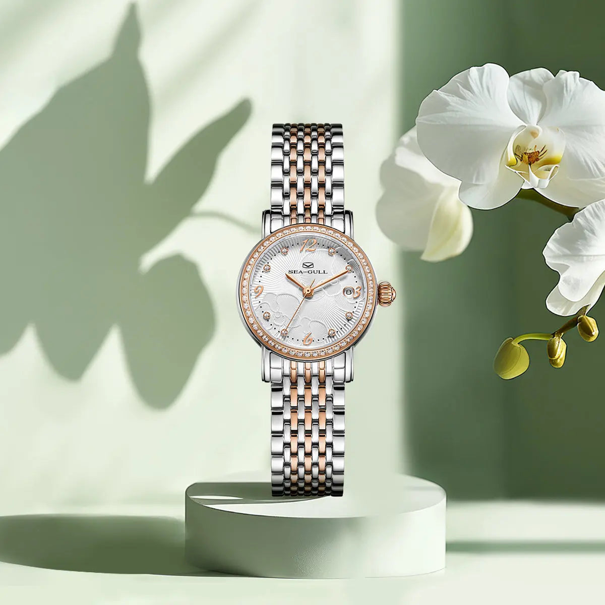 Flower Dial | Calendar | Moth Orchids Pattern | 27mm Sea-Gull