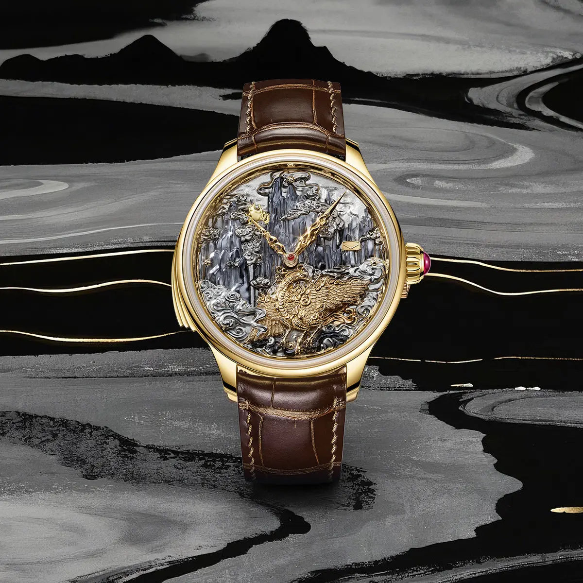 Tourbillon | Three-Legged Golden Crow | Minute Repeater | Gold-Engraved | Automaton | 46mm Sea-Gull