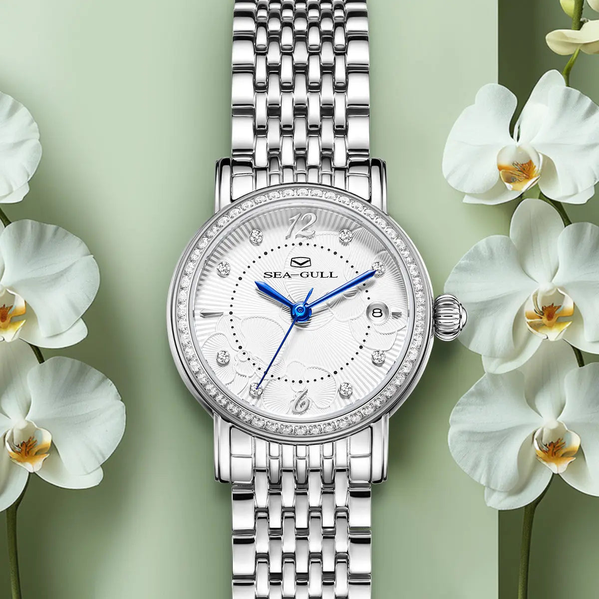 Flower Dial | Calendar | Moth Orchids Pattern | 27mm Sea-Gull