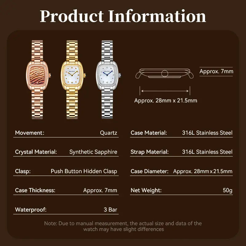 Time for Her Series | Mocha Retro | Quartz Movement | Square | 30mm Sea-Gull