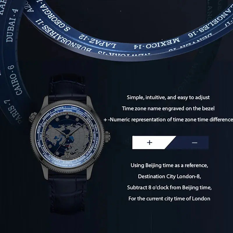 GMT | World Time | Dual Time Zone | Calendar | 41mm Sea-Gull