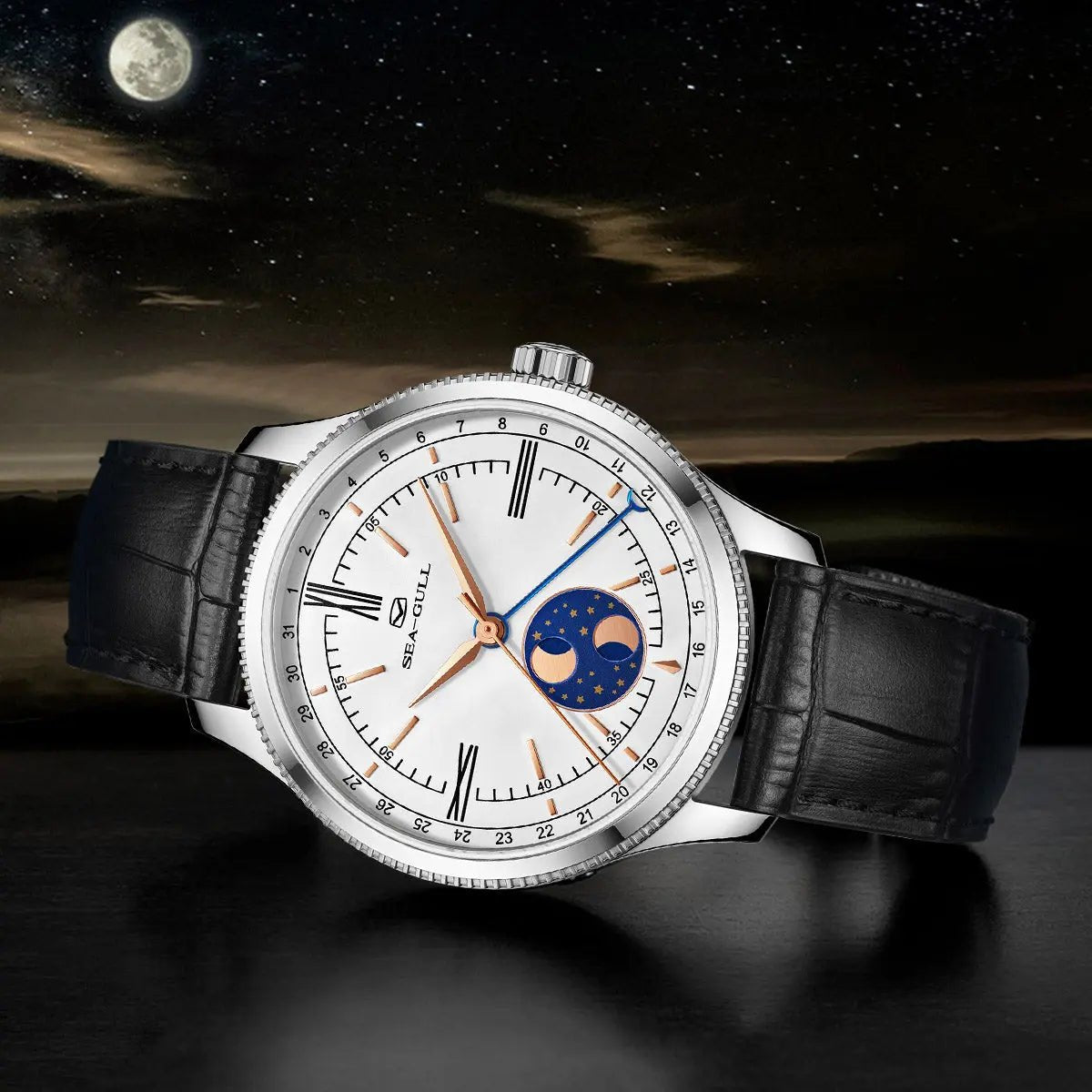 Moon Phase | Calendar | Roman Numeral | 41mm - Sea-Gull Watch Official Store