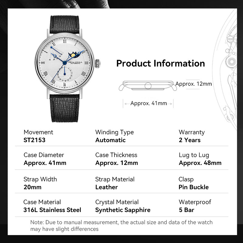 Mondphase | Geschäft | Vollständiger Kalender | Energieindikator | 41mm