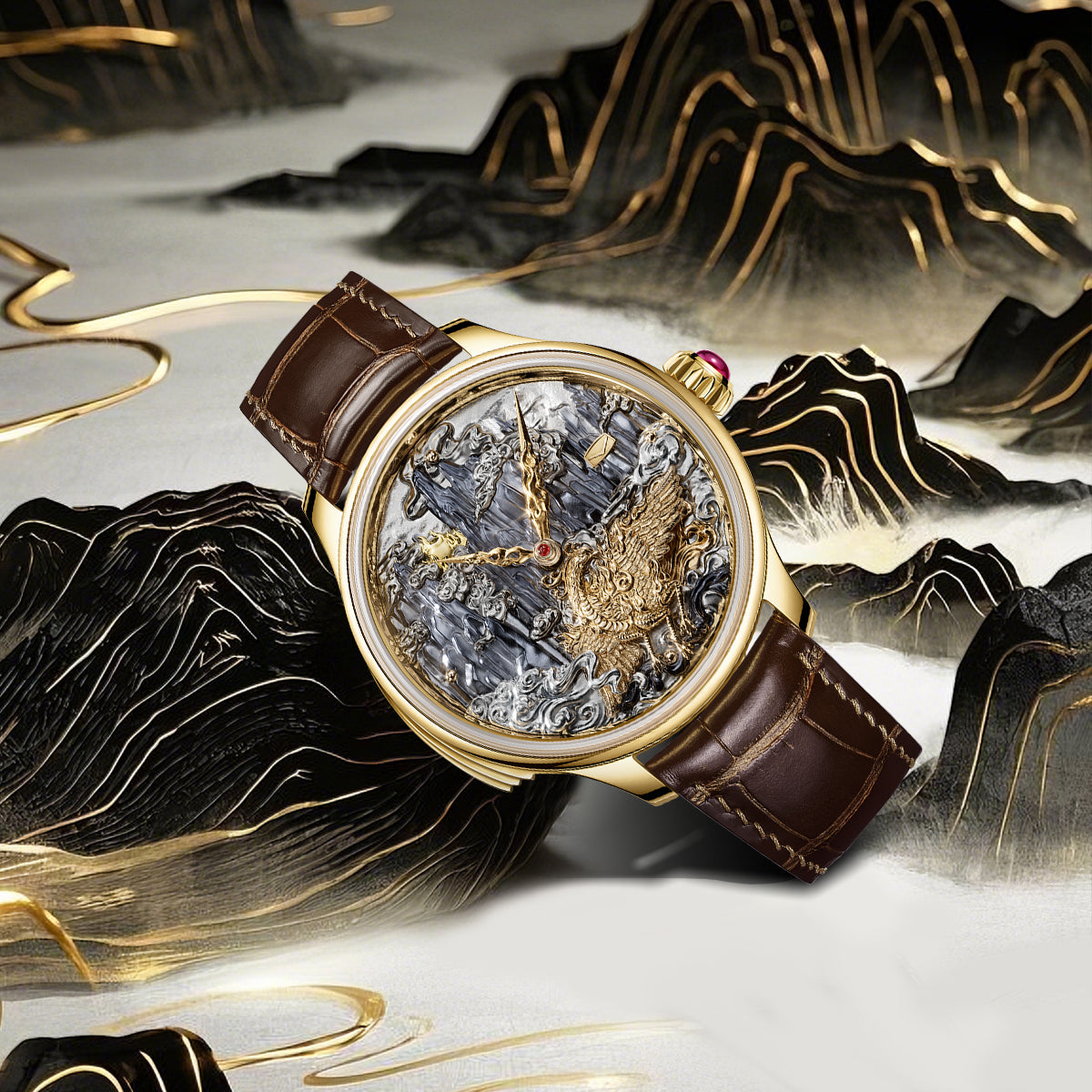 Tourbillon | Three-Legged Golden Crow | Minute Repeater | Gold-Engraved | Automaton | 46mm Sea-Gull