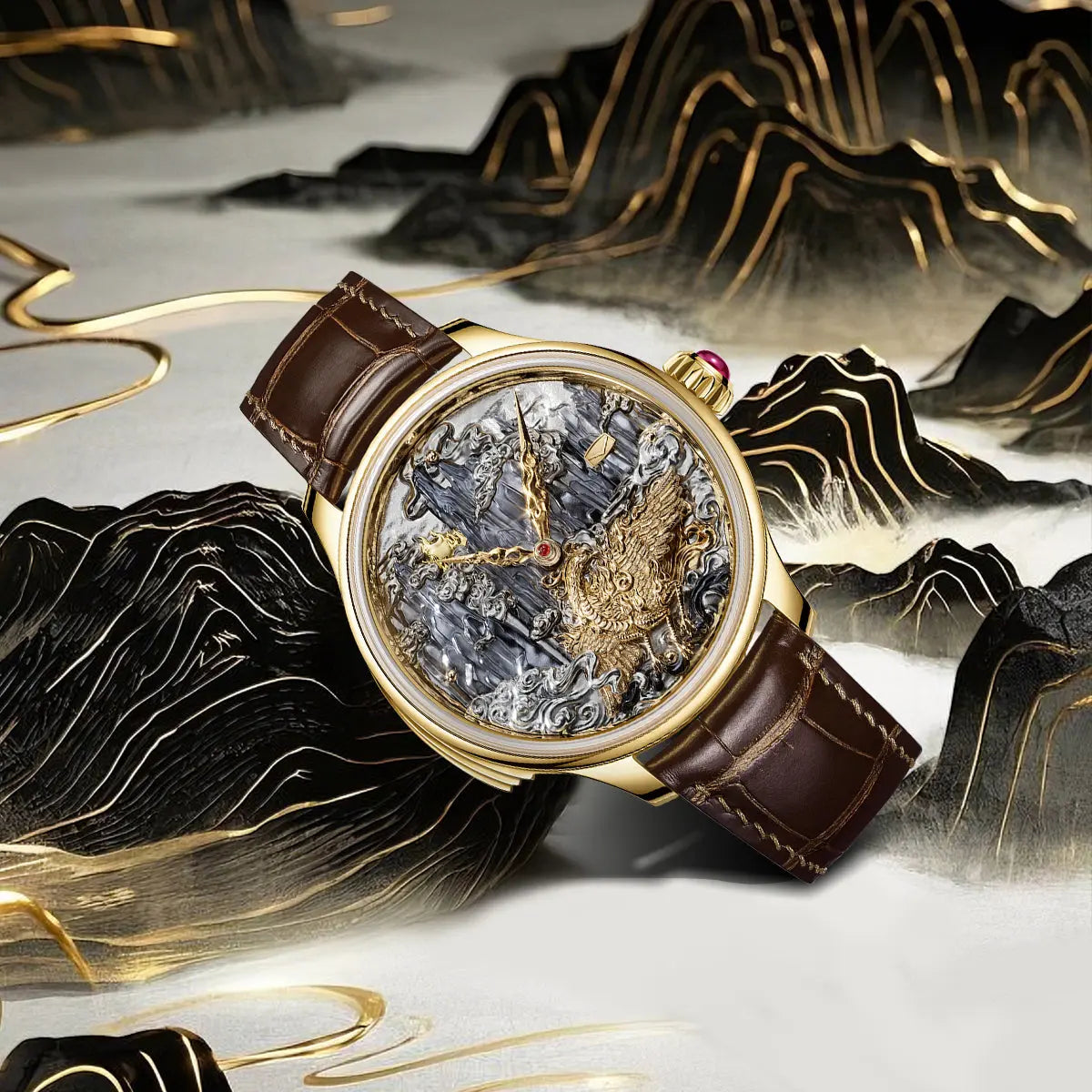 Tourbillon | Three-Legged Golden Crow | Minute Repeater | Gold-Engraved | Automaton | 46mm Sea-Gull