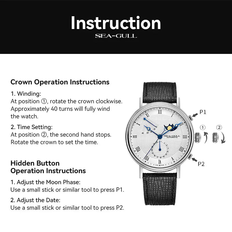 Moon Phase | Business | Complete Calendar | Energy Indicator | 41mm Sea-Gull