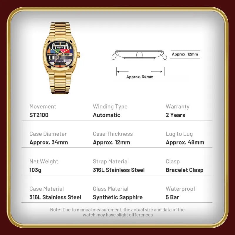 Vintage | TV Dial | Tonneau | Golden Case | 36mm/32mm - Sea-Gull Watch Official Store