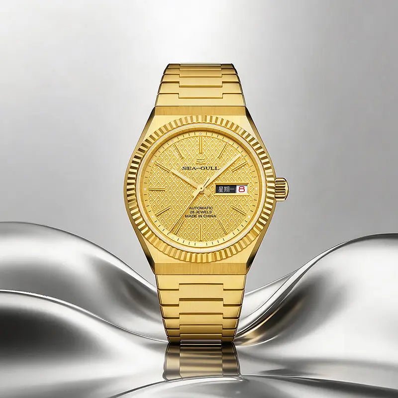 Reissue | Fluted Bezel | Day-Date Display | Ancient Cloud Motif Dial | 38mm - Sea-Gull Watch Official Store