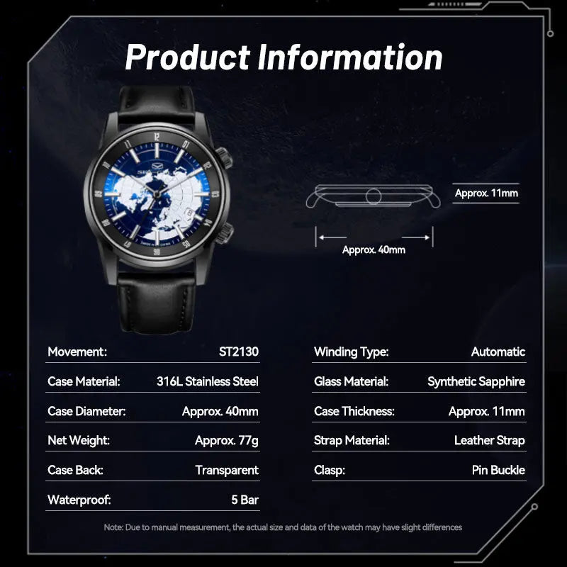 GMT | Dual Time Zone | Calendar | 40mm Sea-Gull