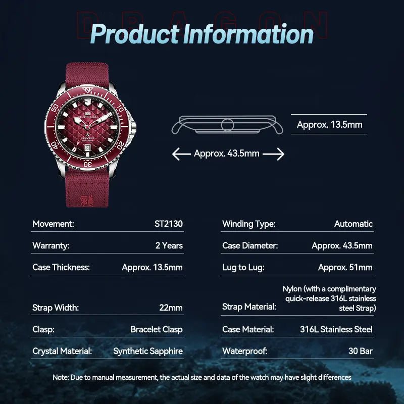 Ocean Series | Dragon Kings of the Four Seas | Dive | Dual Strap | 44mm - Sea-Gull Watch Official Store