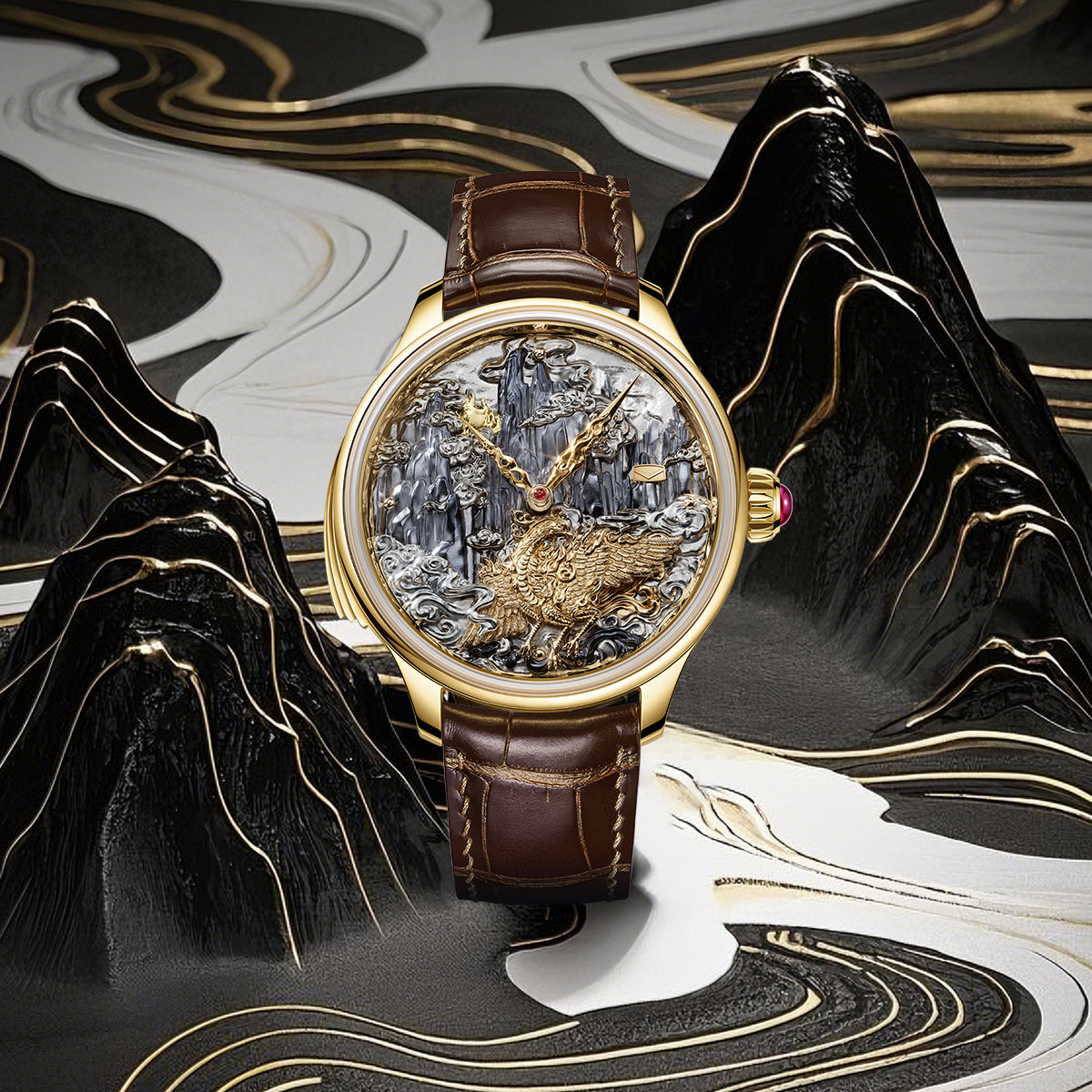 Tourbillon | Three-Legged Golden Crow | Minute Repeater | Gold-Engraved | Automaton | 46mm Sea-Gull