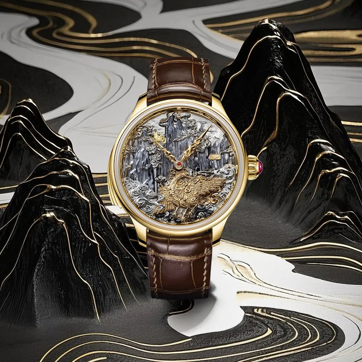 Tourbillon | Three-Legged Golden Crow | Minute Repeater | Gold-Engraved | Automaton | 46mm Sea-Gull