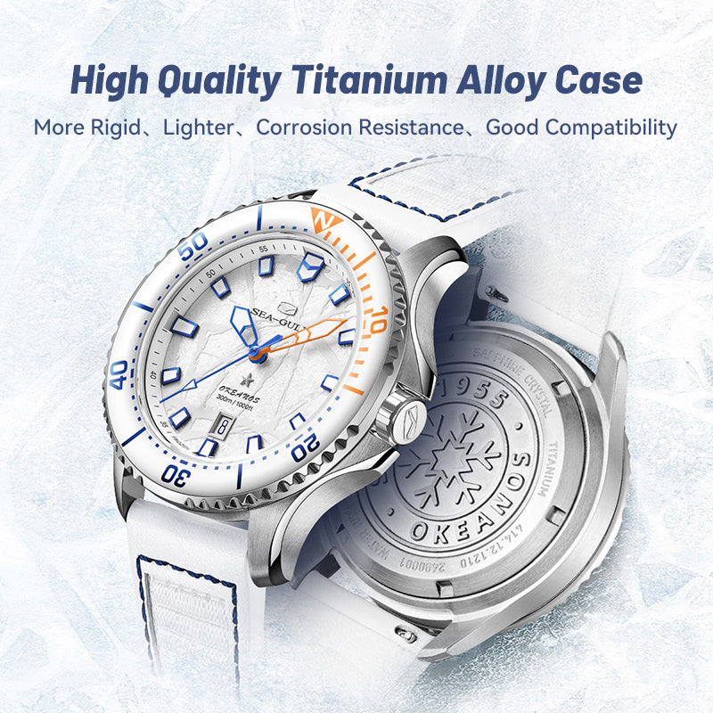 Serie Oceánica Pro | Ala de Hielo | Titanio | 300m Impermeable | 43mm