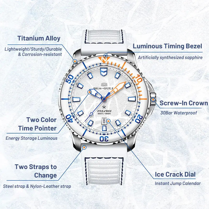 Ocean Series Pro | Ice Wing | Titanium | 300m Waterproof | 43mm Sea-Gull