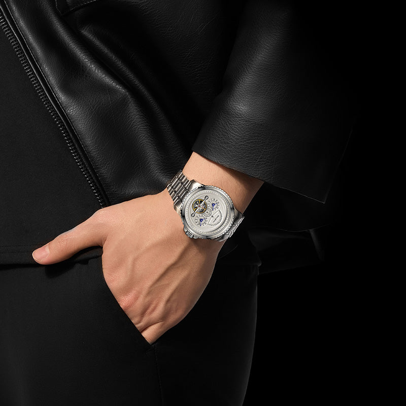 Duale Zeitzone | Retrograde Kalender | Schwungrad | 44mm