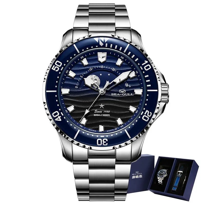 Serie Ocean | La luna sale sobre el mar | Luminoso | Fase lunar | 43.5 mm Sea-Gull