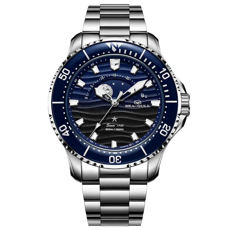 Ocean Series | The Moon Rises Over the Sea| Luminous | Moon Phase | 43.5mm Sea-Gull