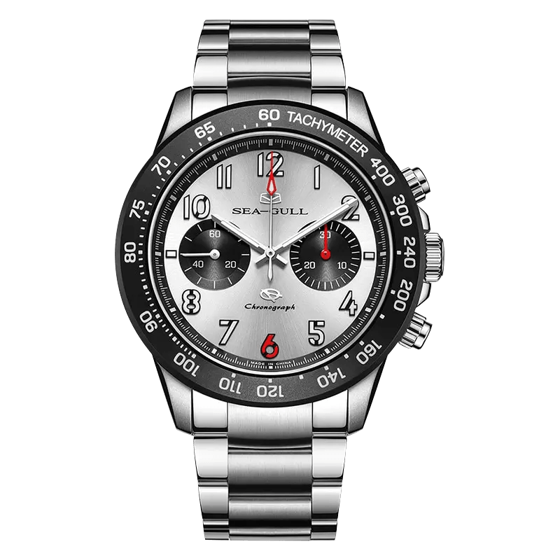 Cadran panda | Aviateur | Chronographe | Tachymètre | Lumineux | 44mm Sea-Gull