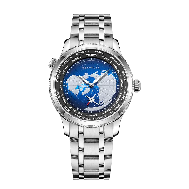 Seagull GMT World Time Earth Map Sub Second Dial Men's Mechanical