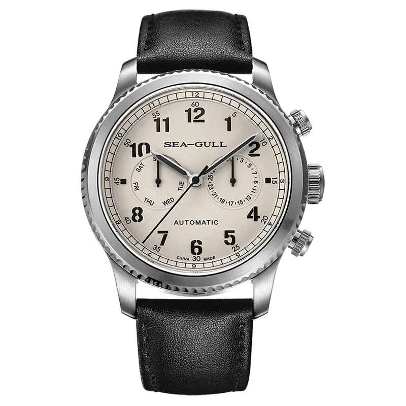 Pilot | Calendrier complet | Bracelet en cuir | 43 mm Sea-Gull