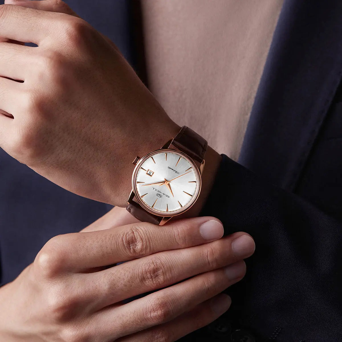 Couple Watch | 18K Gold-plated | Business | Calendar | 38mm/31mm Sea-Gull Watch Official Store