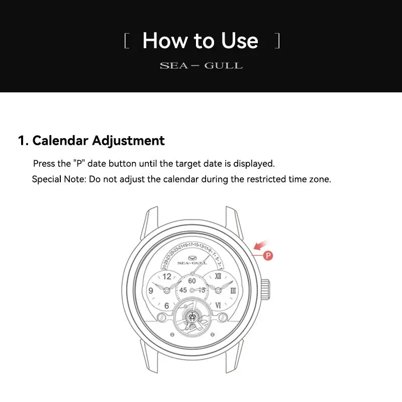 Dual Time Zone | GMT | Retrograde Calendar | Flywheel | 44mm Sea-Gull