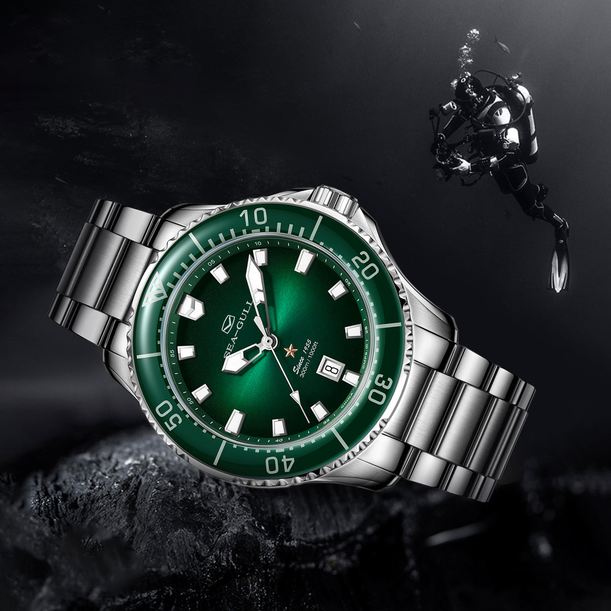 ダイブ | オーシャンシリーズ | 300M防水 | 輝く | カレンダー | 44mm