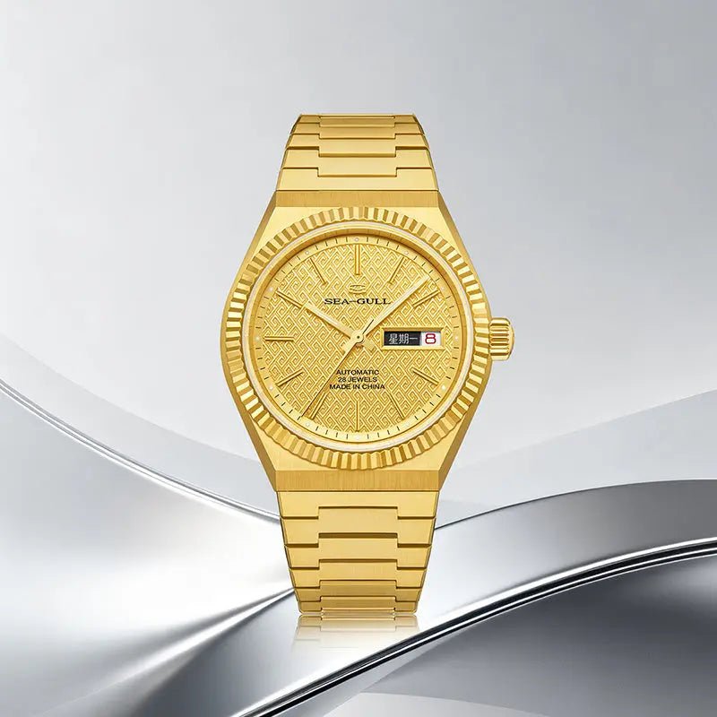 Reissue | Fluted Bezel | Day-Date Display | Ancient Cloud Motif Dial | 38mm - Sea-Gull Watch Official Store