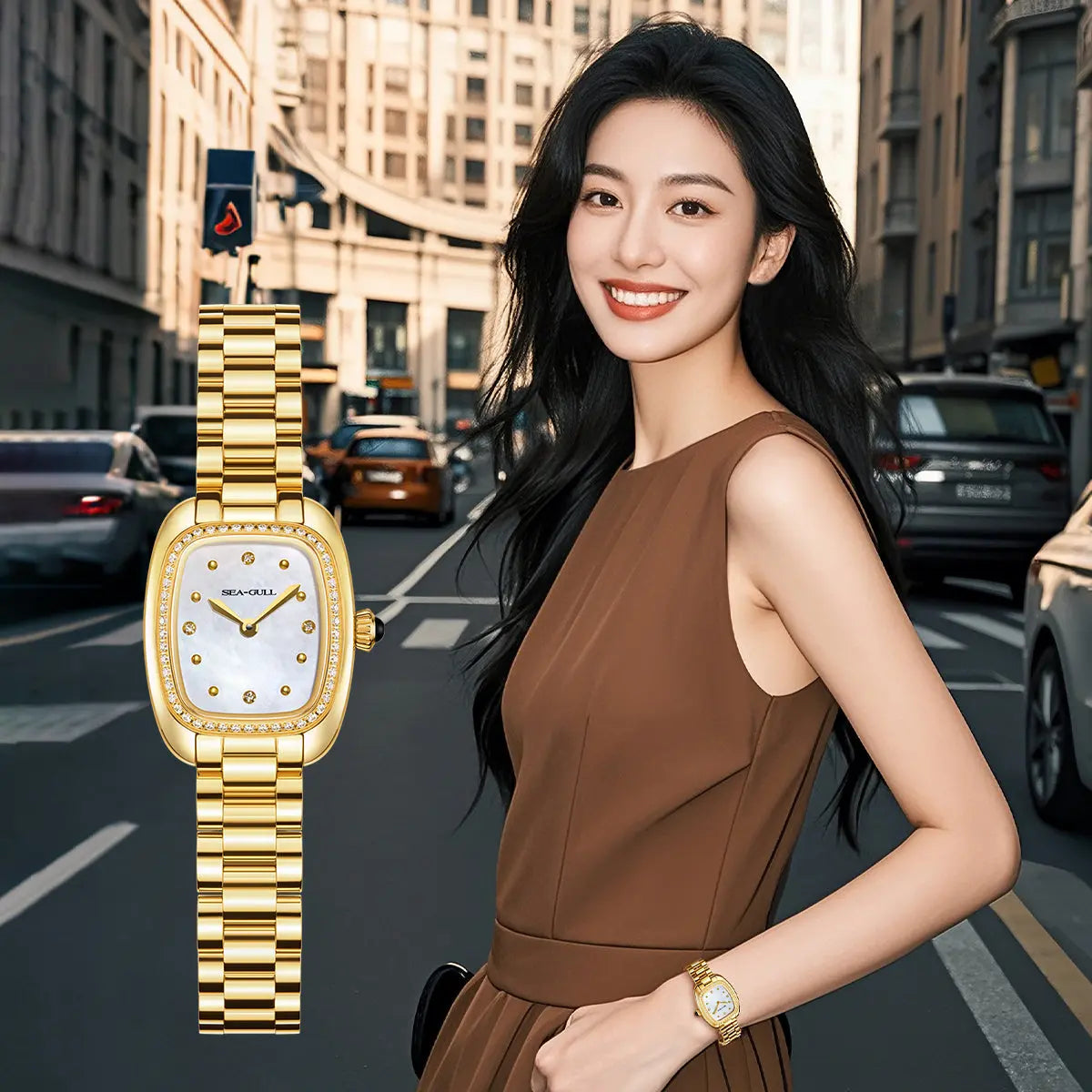 Time for Her Series | Mocha Retro | Quartz Movement | Square | 30mm Sea-Gull