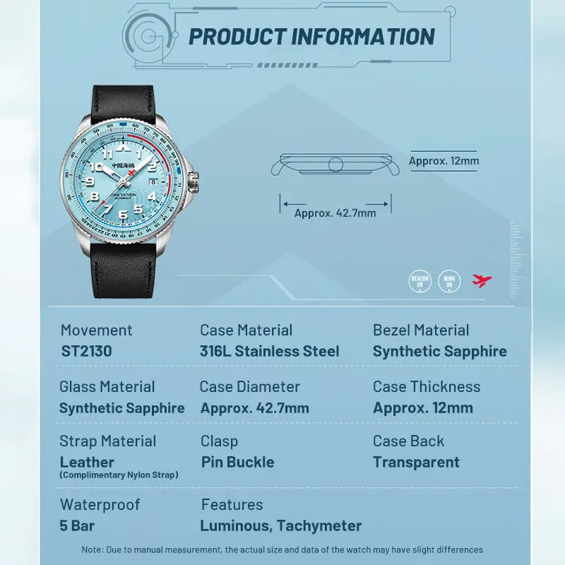 Csair Collaboration | Sky Series | Tachymeter | Luminous | Pilot | 42mm Sea-Gull