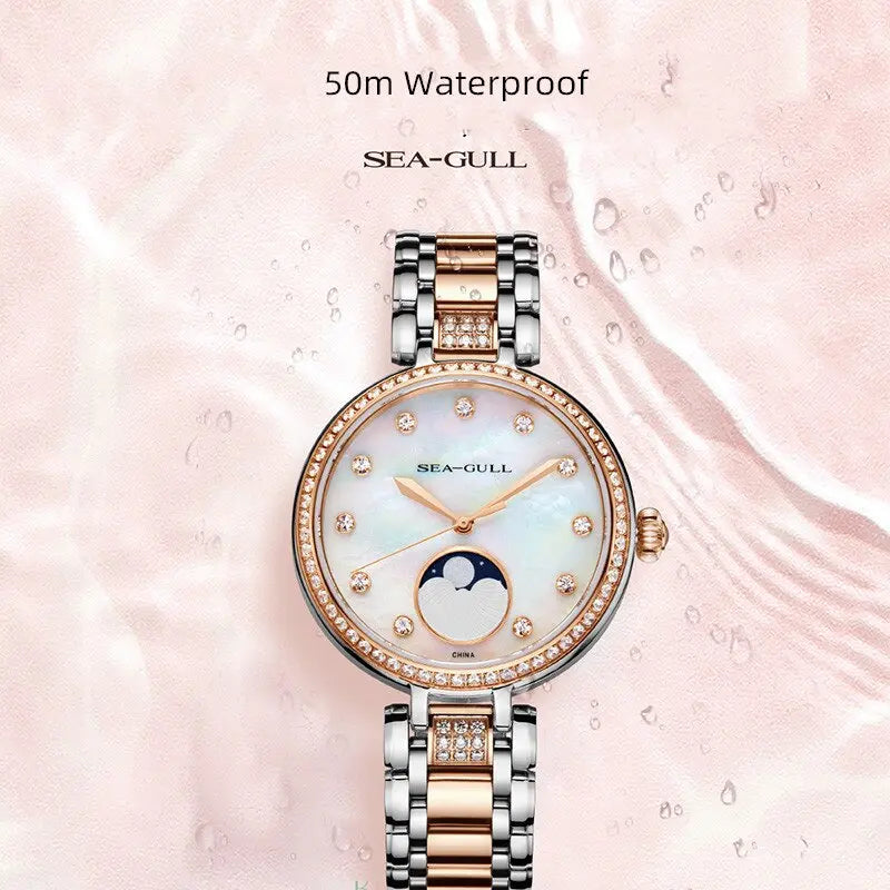 Mother-of-Pearl Dial | Diamond-Studded | Luxury | Moon Phase | 36.5mm Sea-Gull
