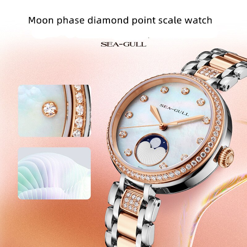 Mother-of-Pearl Dial | Diamond-Studded | Luxury | Moon Phase | 36.5mm Sea-Gull