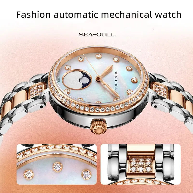 Mother-of-Pearl Dial | Diamond-Studded | Luxury | Moon Phase | 36.5mm Sea-Gull