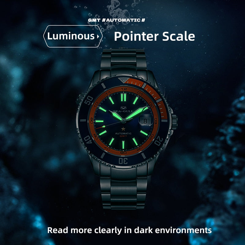 Serie Oceánica | Doble Zona Horaria | GMT | 200M Impermeable | Luminiscente | Calendario | 43.5mm