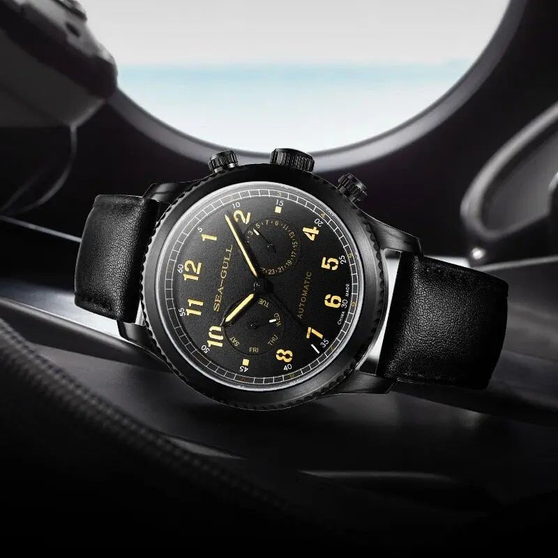 Pilot | Calendrier complet | Bracelet en cuir | 43 mm Sea-Gull